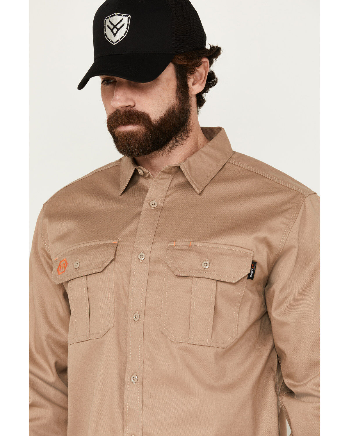 Image #2 - Hawx Men's FR Woven Long Sleeve Button-Down Work Shirt - Big, Beige, hi-res
