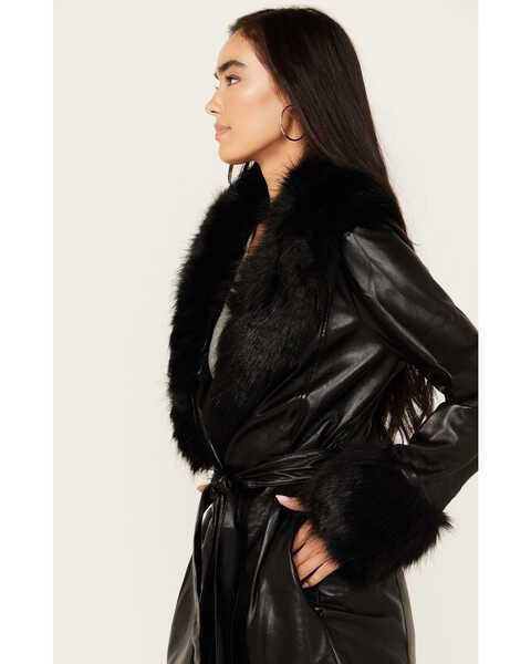 Penny Lane Coat, in Black Faux Leather with Faux Fur, Size: 2XL | Show Me Your Mumu