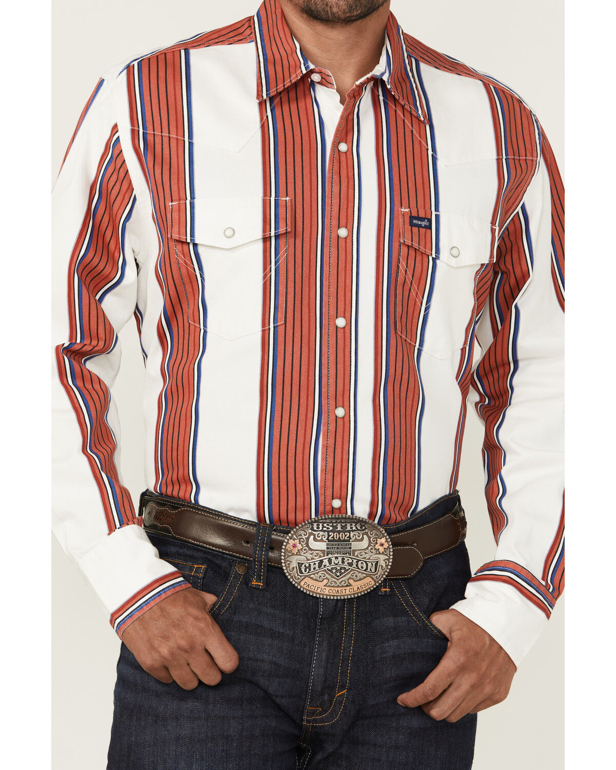Image #3 - Wrangler Men's Vintage Brushpopper Striped Print Long Sleeve Snap Western Shirt, , hi-res