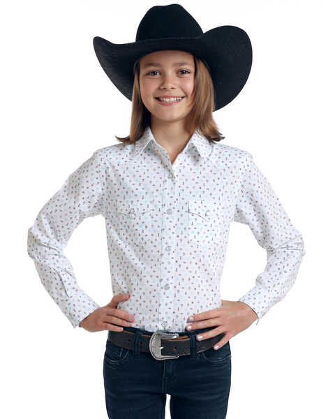 Image #1 - Rough Stock by Panhandle Girls' Picacho Southwest Print Long Sleeve Western Shirt, , hi-res