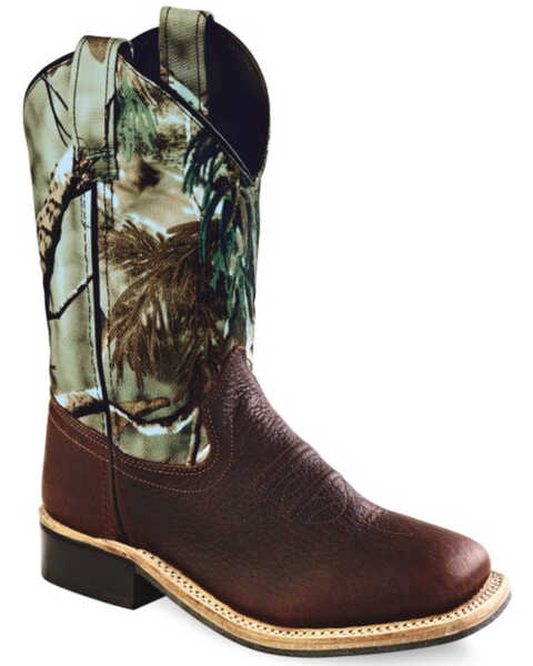 Image #1 - Old West Boys' Oiled Rust Camo Western Boots - Square Toe, , hi-res