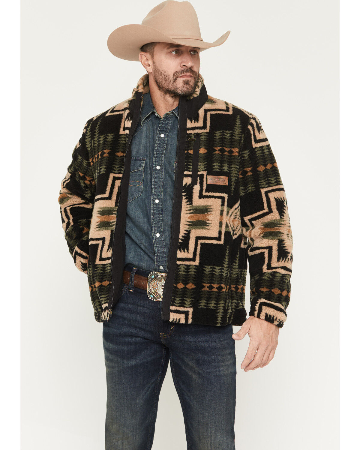 Image #1 - Pendleton Men's Tahuya Harding Printed Berber Jacket, Black, hi-res