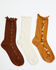 Image #3 - Boot Barn Women's Pointelle Novelty Trim Crew Socks - 3 Pack, Brown, hi-res