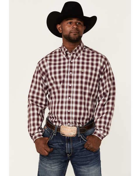 Cinch Men's Plaid Long Sleeve Button Down Western Shirt , Purple, hi-res