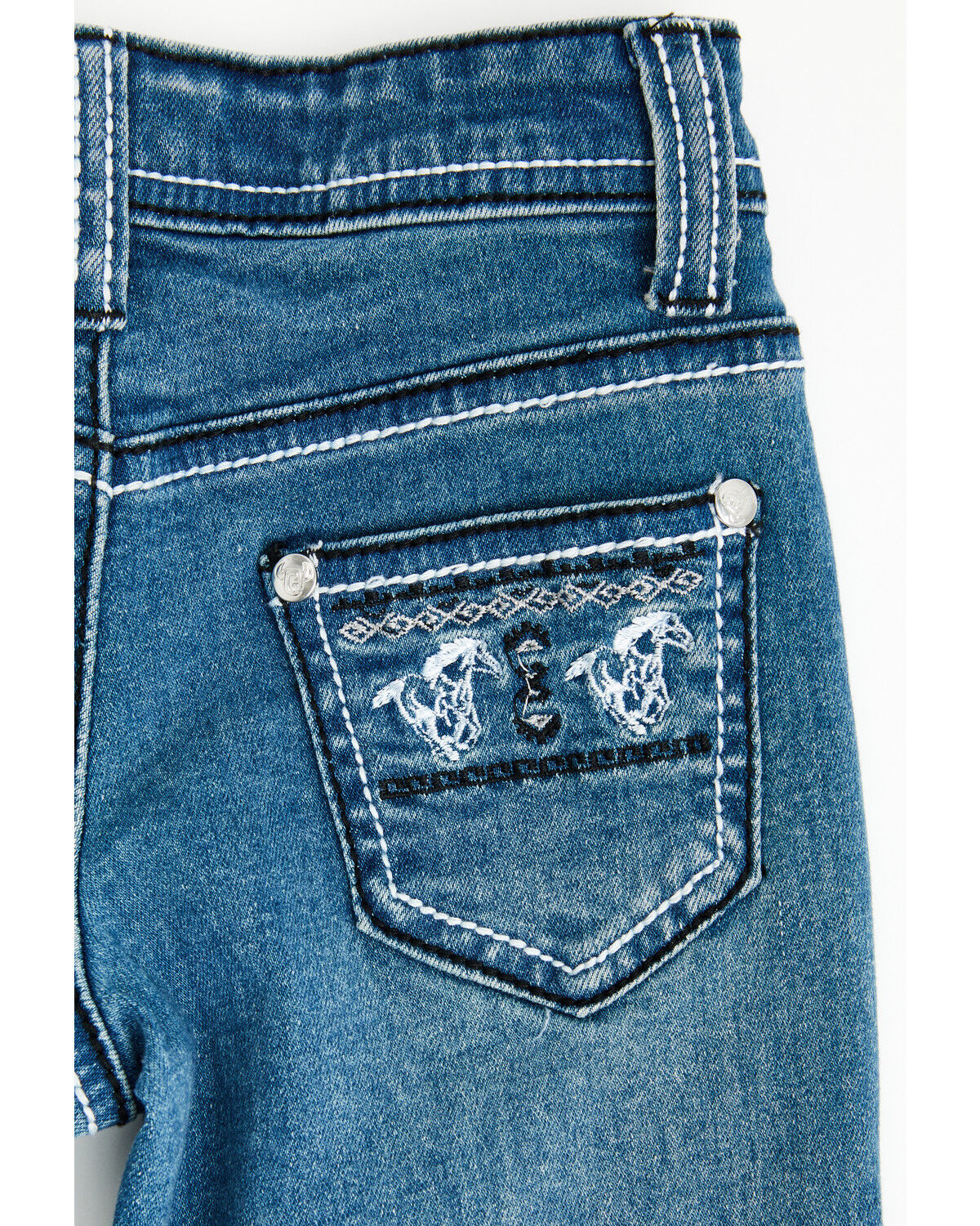 Image #5 - Cowgirl Hardware Toddler Girls' Medium Wash Running Horse Embroidered Bootcut Stretch Denim Jeans, Medium Wash, hi-res