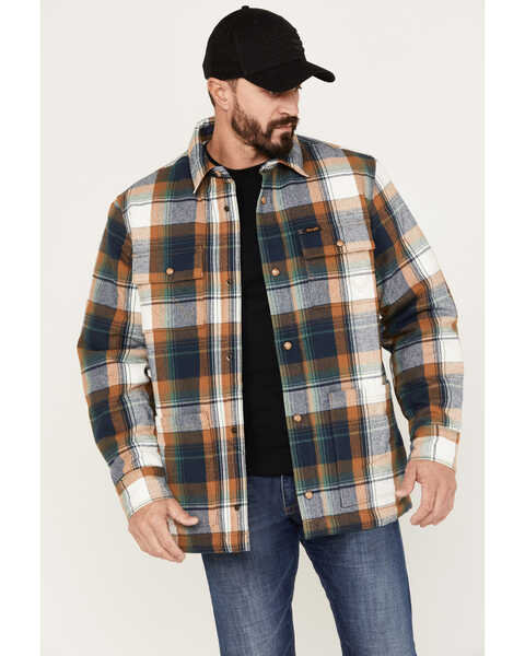 Wrangler Men's Sherpa Lined Flannel Shirt Jacket, Teal, hi-res