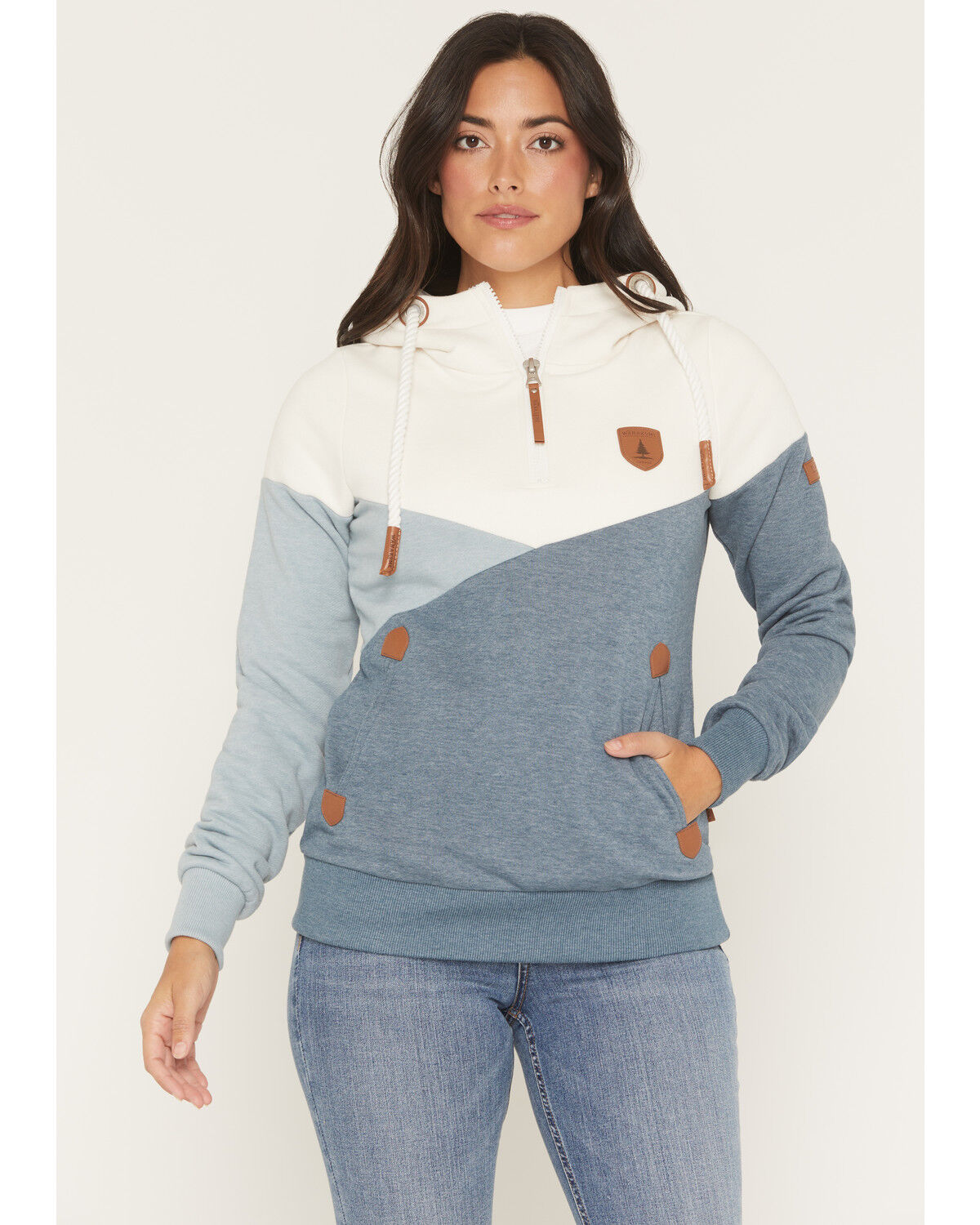 Image #1 - Wanakome Women's Roxy Color Block 1/2 Zip Pullover Hoodie, Indigo, hi-res