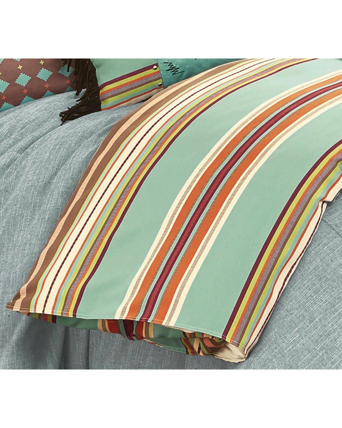 HiEnd Accents Turquoise Serape Duvet Cover - Super Queen, Turquoise, hi-res