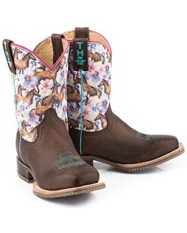 Tin Haul Girls' Chestnut & Daisy Western Boots Square Toe Boot Barn