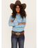 Panhandle Girls' Rodeo Print Long Sleeve Western Snap Shirt, Blue, hi-res