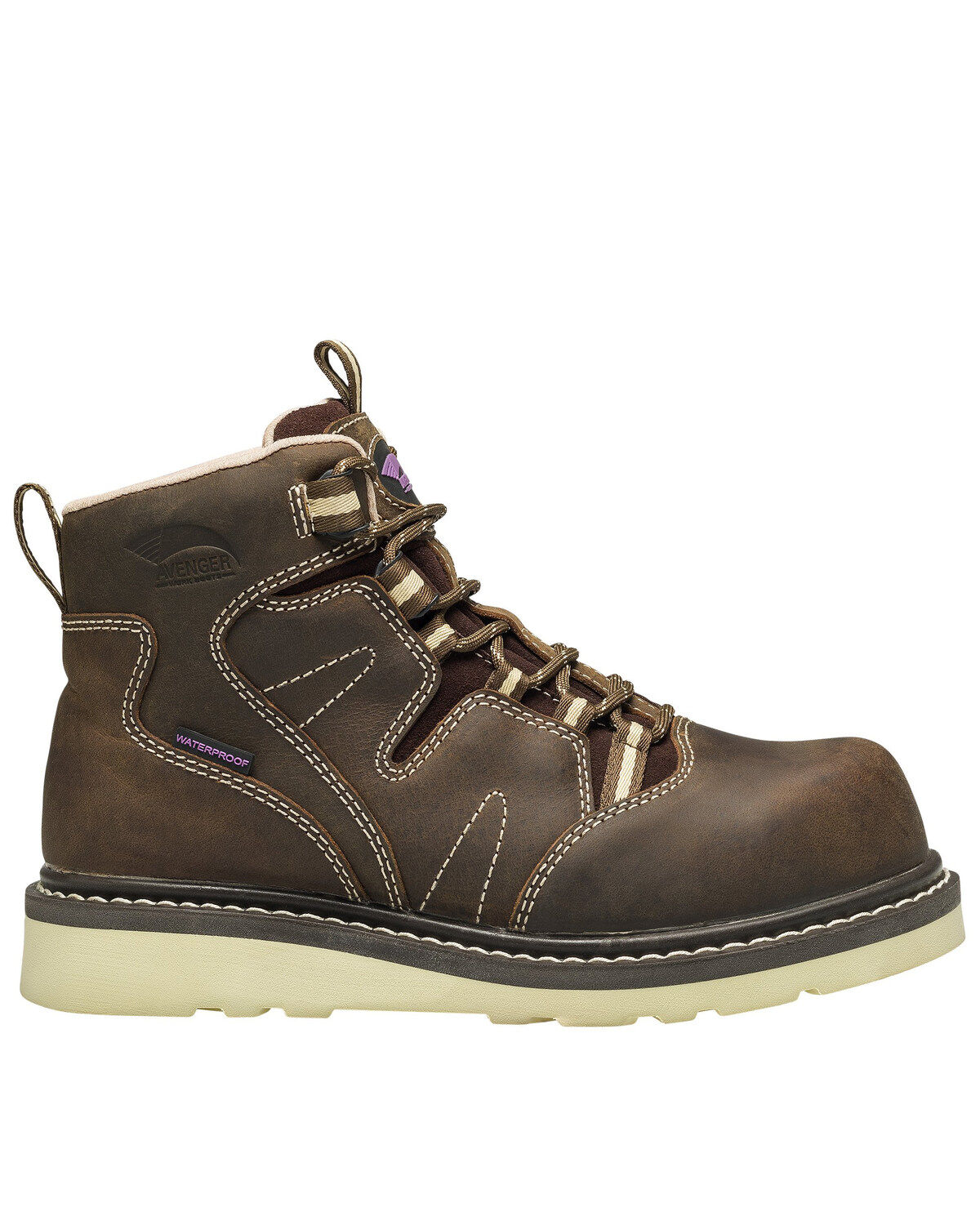 Image #2 - Avenger Women's Waterproof Wedge Work Boots - Composite Toe, Brown, hi-res
