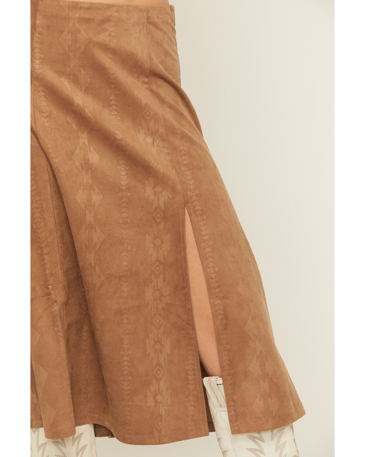 Image #2 - Shyanne Women's Embossed Southwestern Print Faux Suede Midi Skirt, Coffee, hi-res