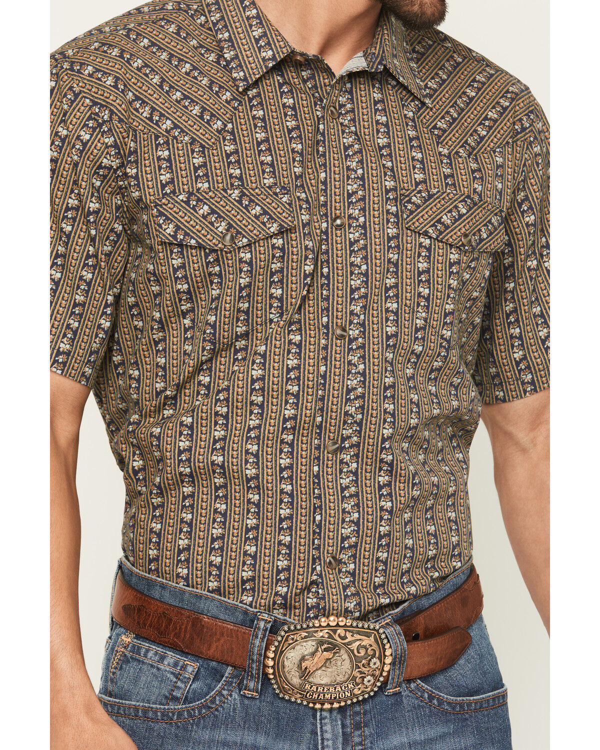 Image #3 - Gibson Trading Co Men's Evolve Floral Striped Short Sleeve Snap Western Shirt, Navy, hi-res