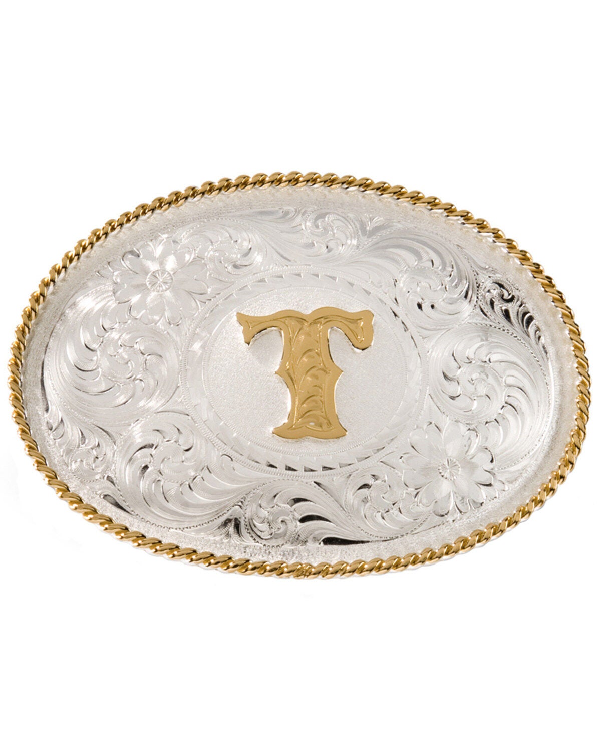 Montana Silversmiths Initial "T" Belt Buckle, Silver, hi-res