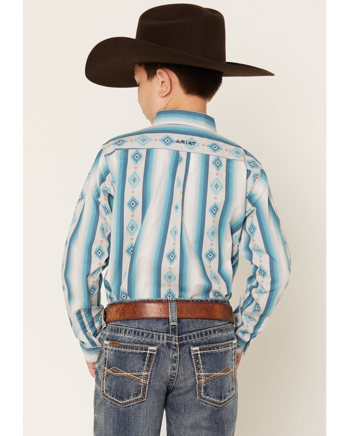 Image #4 - Ariat Boys' Southwestern Serape Striped Long Sleeve Button-Down Western Shirt, Grey, hi-res