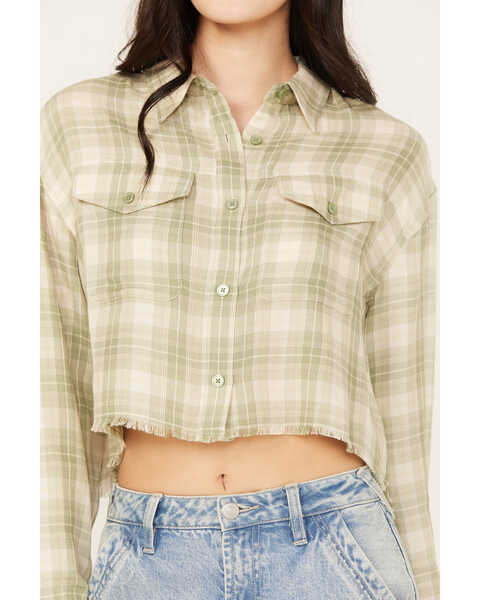 Image #3 - Cleo + Wolf Women's Long Sleeve Cropped Shirt, Green, hi-res