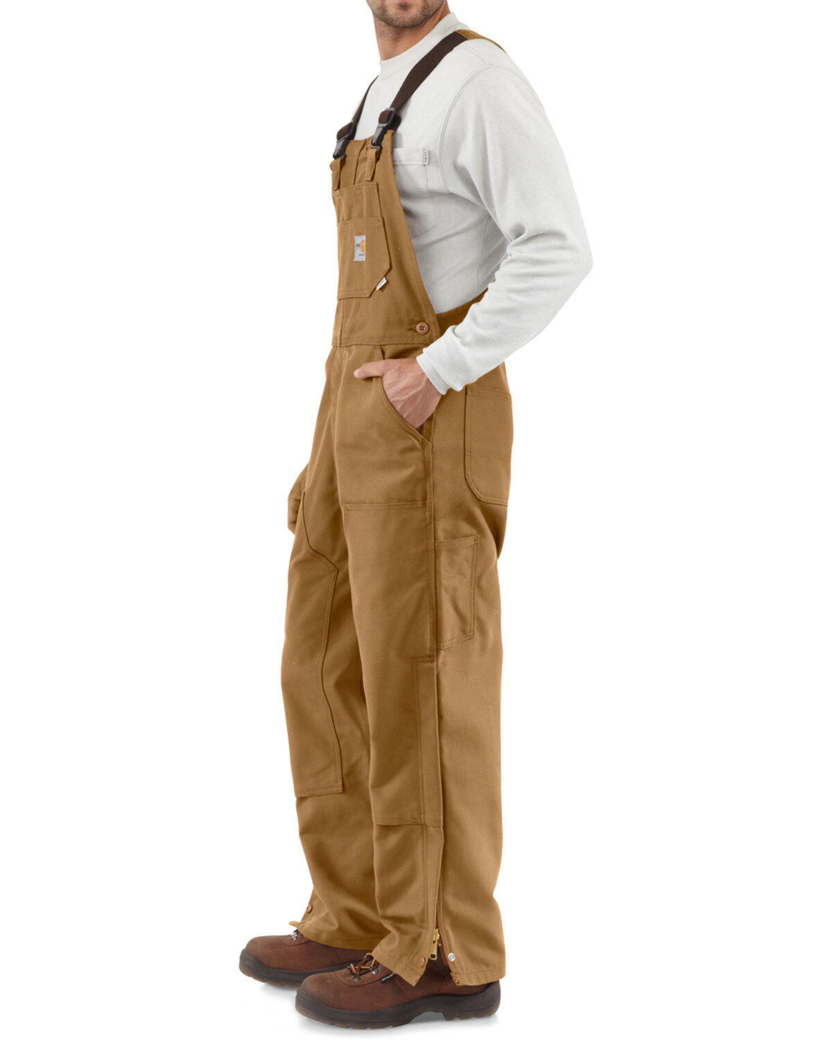 Image #4 - Carhartt Men's FR Duck Bib Overalls, Carhartt Brown, hi-res