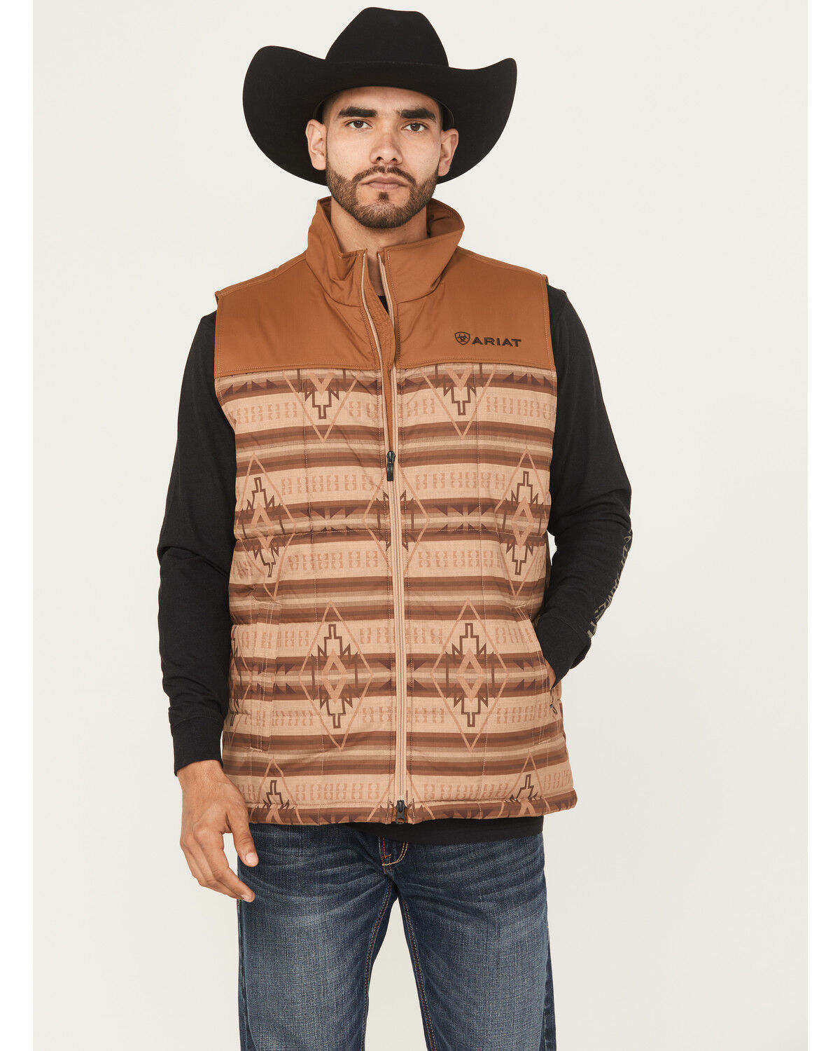 Ariat Men's Crius Southwestern Print Concealed Carry Insulated Vest, Khaki, hi-res