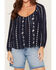 Image #3 - Lovestitch Women's Floral Striped Long Sleeve Top, Navy, hi-res