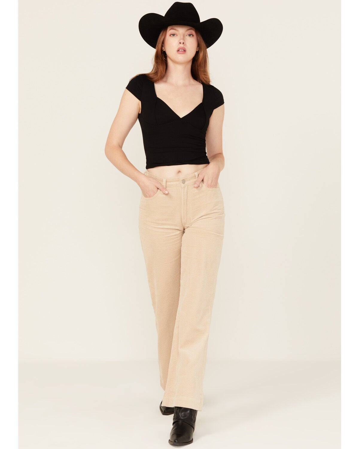Dear John Women's Fiona Corduroy High Rise Wide Leg Stretch Jeans, Cream, hi-res