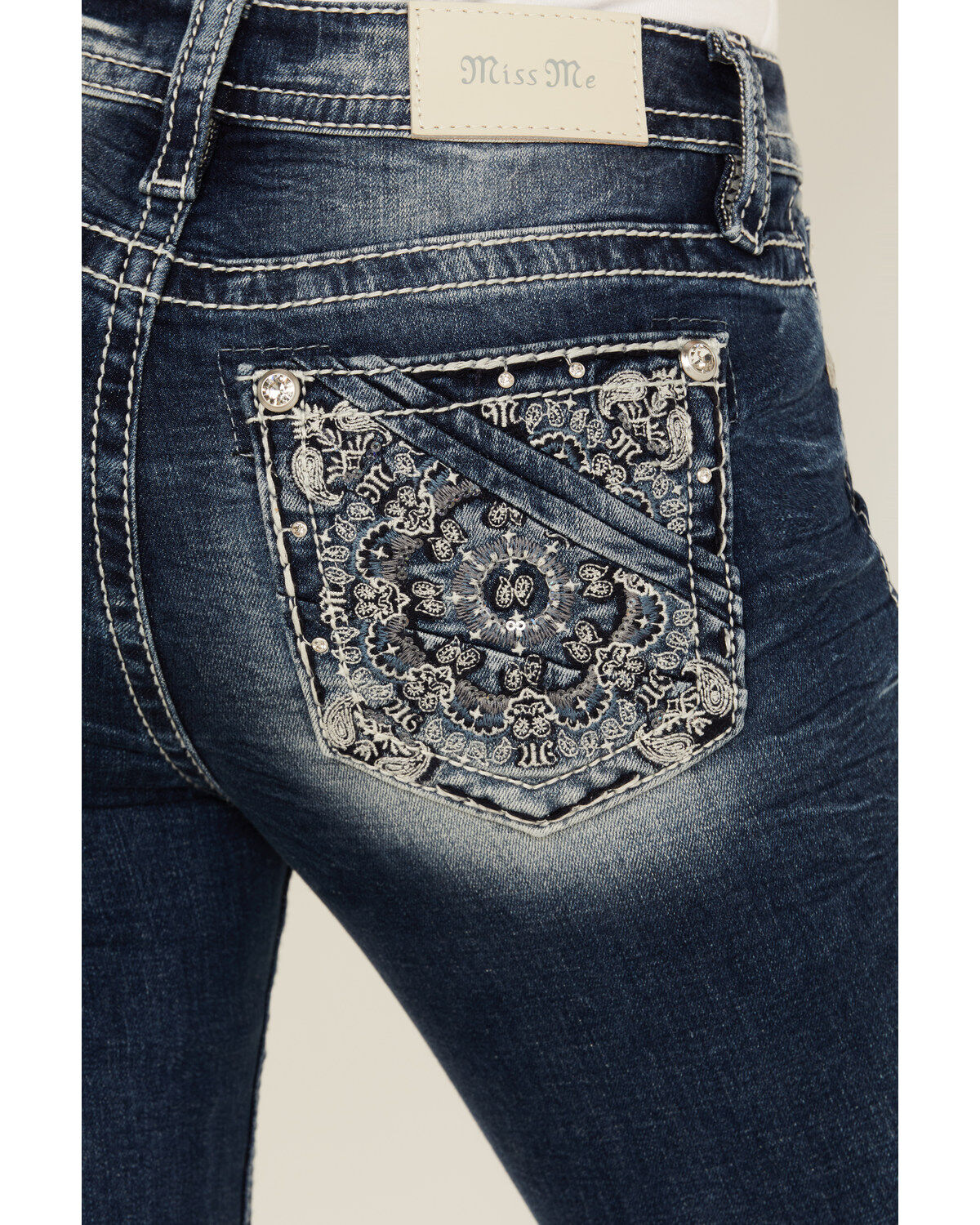 Image #2 - Miss Me Women's Medium Wash Mid Rise Paisley Embroidered Bootcut Jeans, , hi-res
