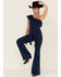 Flying Tomato Women's Leia One Shoulder Denim Jumpsuit, Blue, hi-res