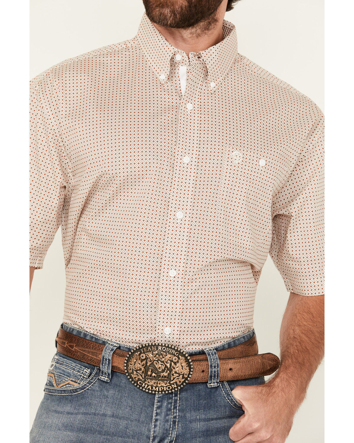 Image #3 - George Strait by Wrangler Men's Geo Print Short Sleeve Stretch Western Shirt, White, hi-res