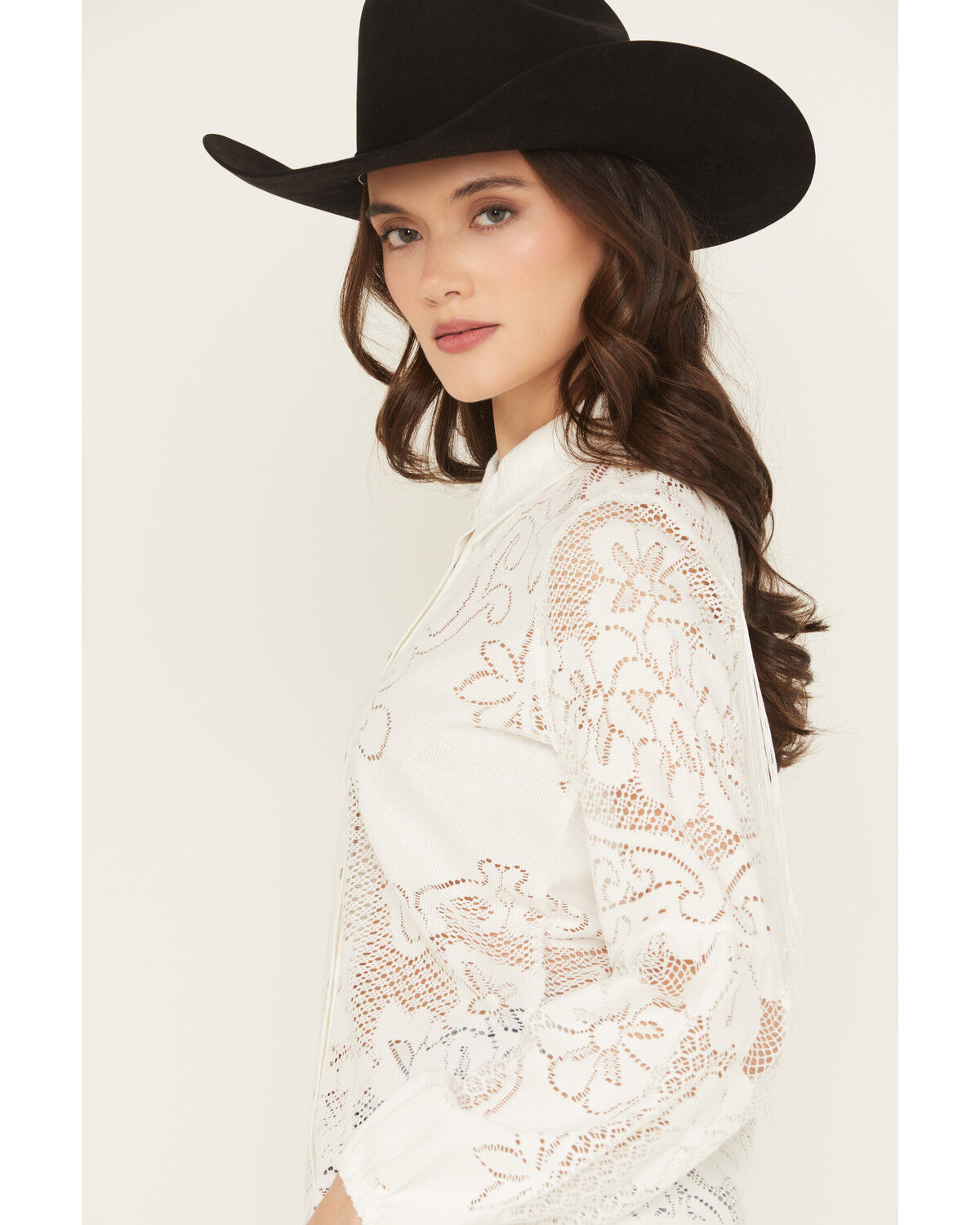 Image #2 - Shyanne Women's Fringe Long Sleeve Button-Down Lace Shirt, Ivory, hi-res