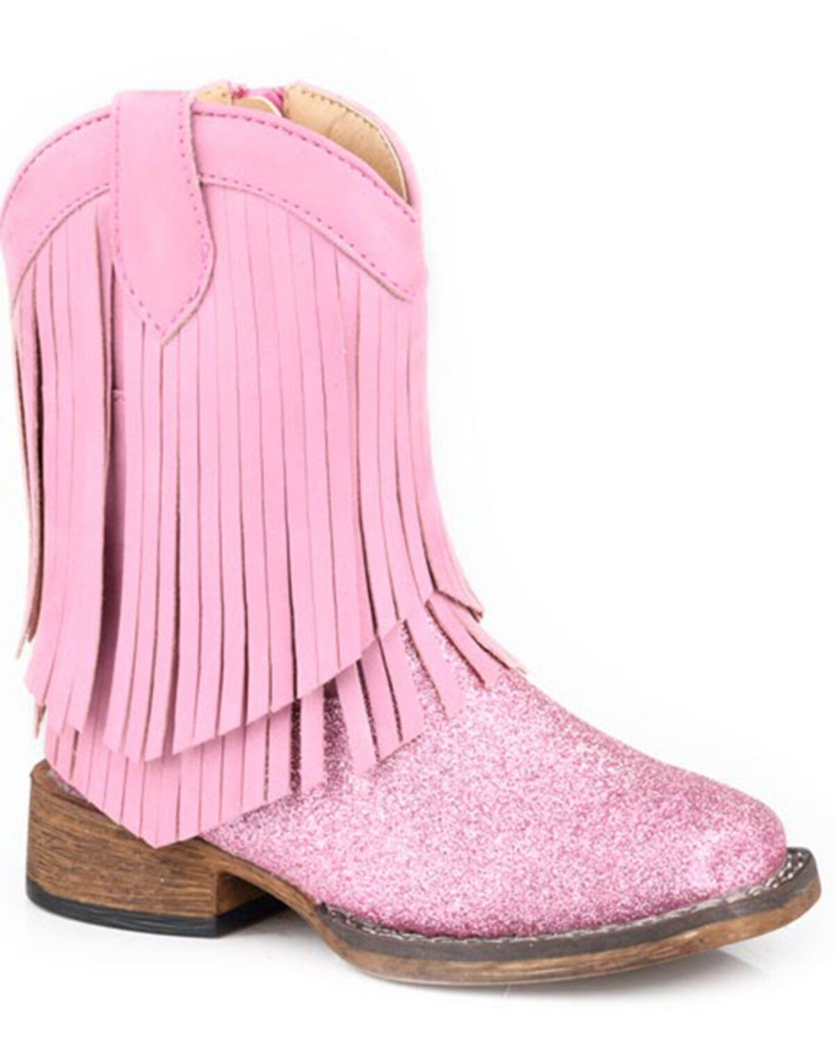 Roper Infant Girls' Double Fringe Western Boots - Broad Square Toe, Pink, hi-res