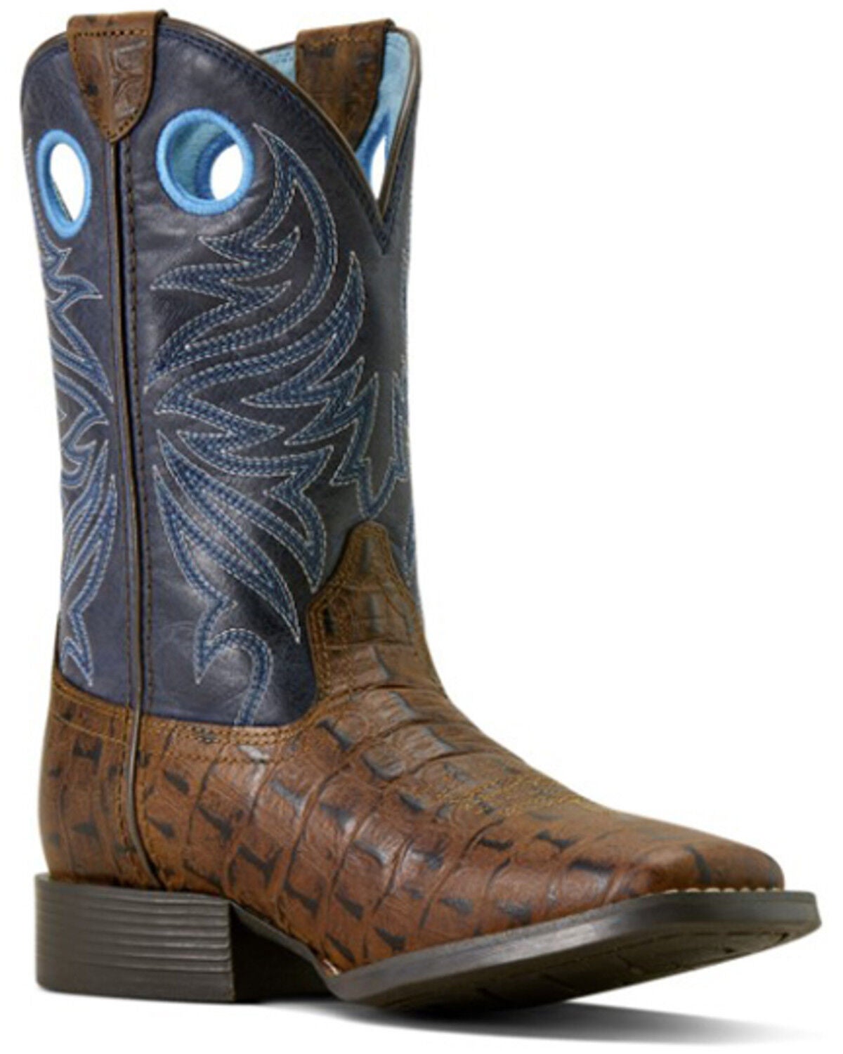 Ariat Boys' Knox Crocodile Print Western Print Western Boots - Broad Square Toe, Navy, hi-res
