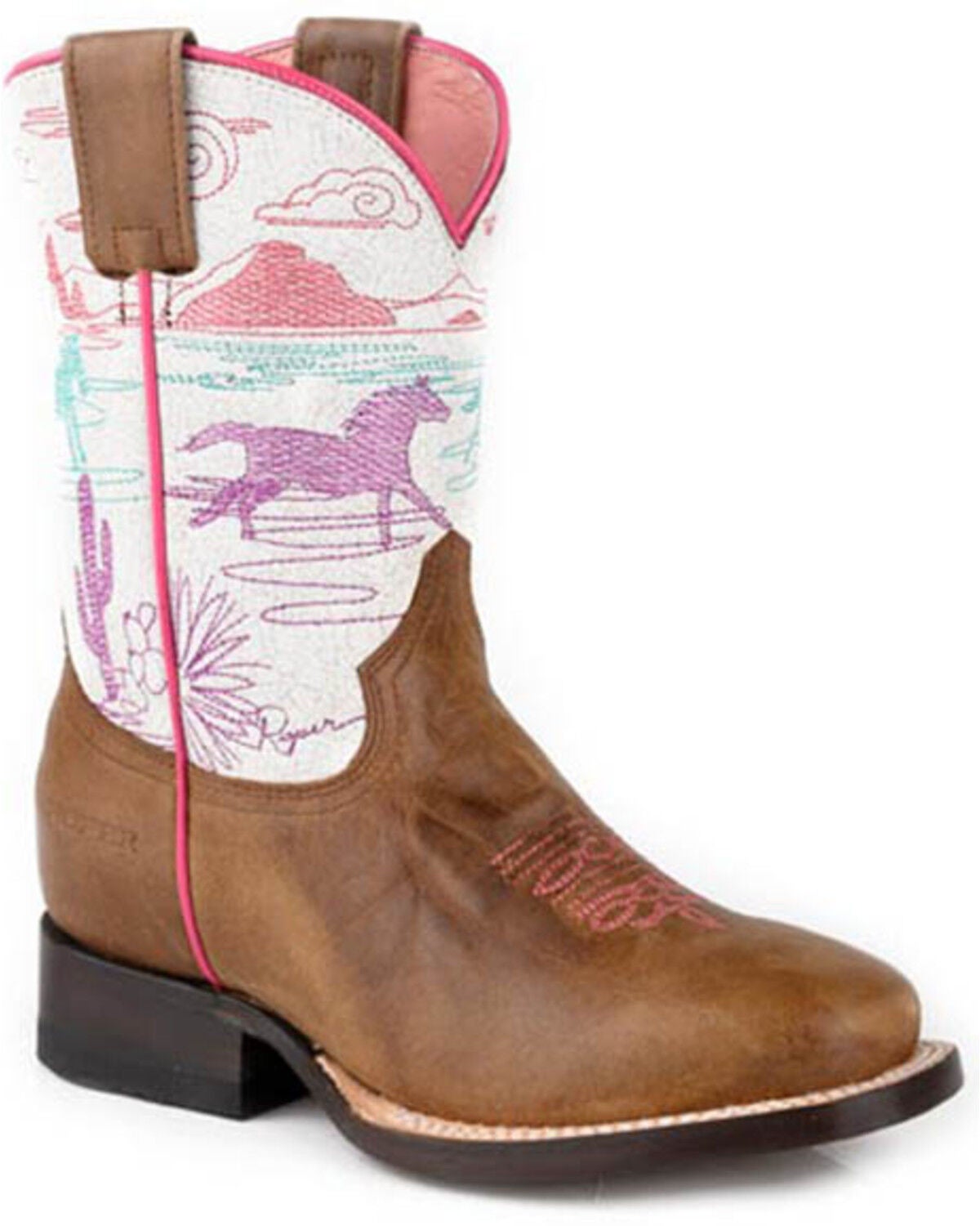 Roper Girls' Running Free Western Boots - Square Toe, Brown, hi-res