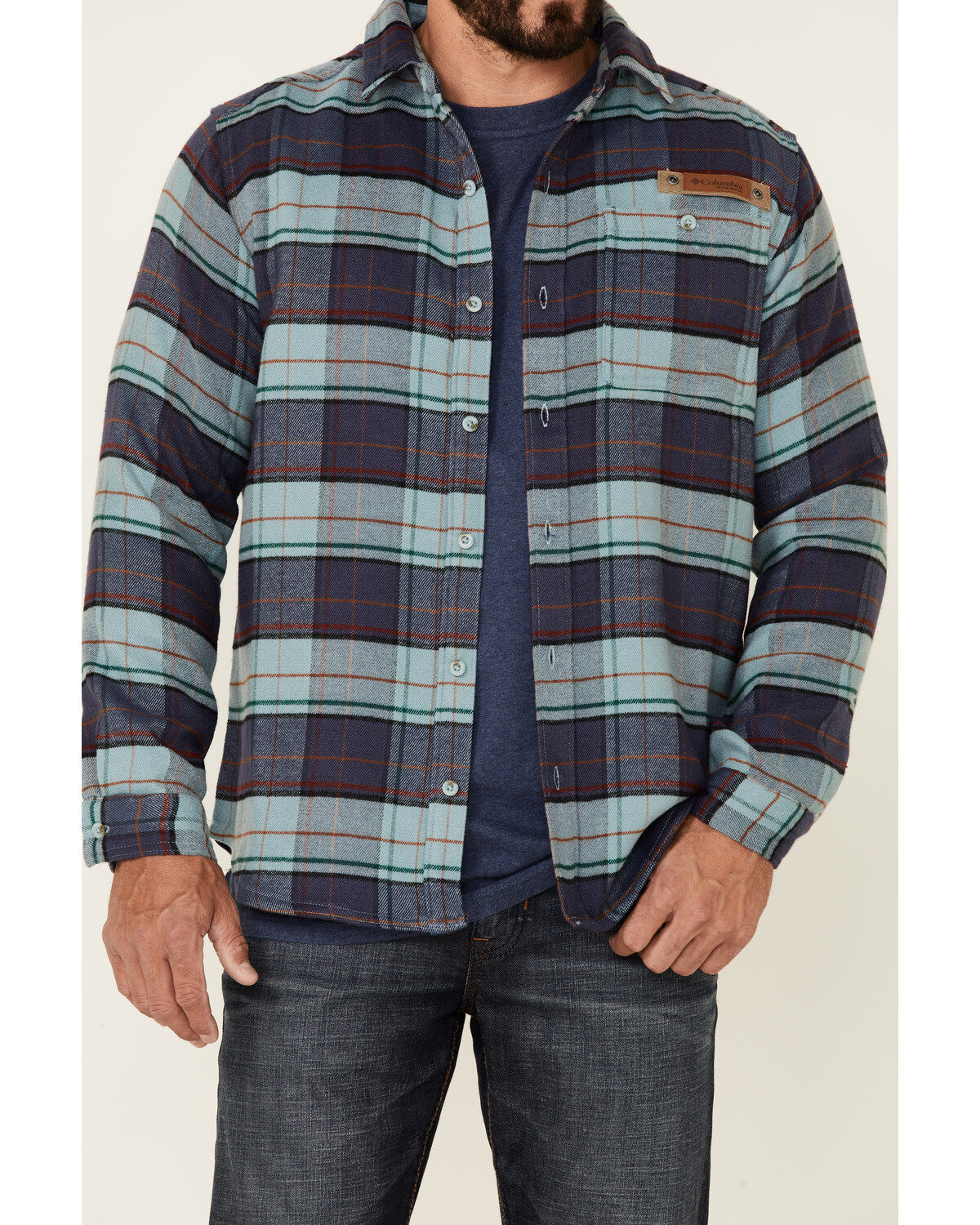 Image #3 - Columbia Men's Plaid Roughtail Heavyweight Button Down Western Flannel Shirt, Blue, hi-res