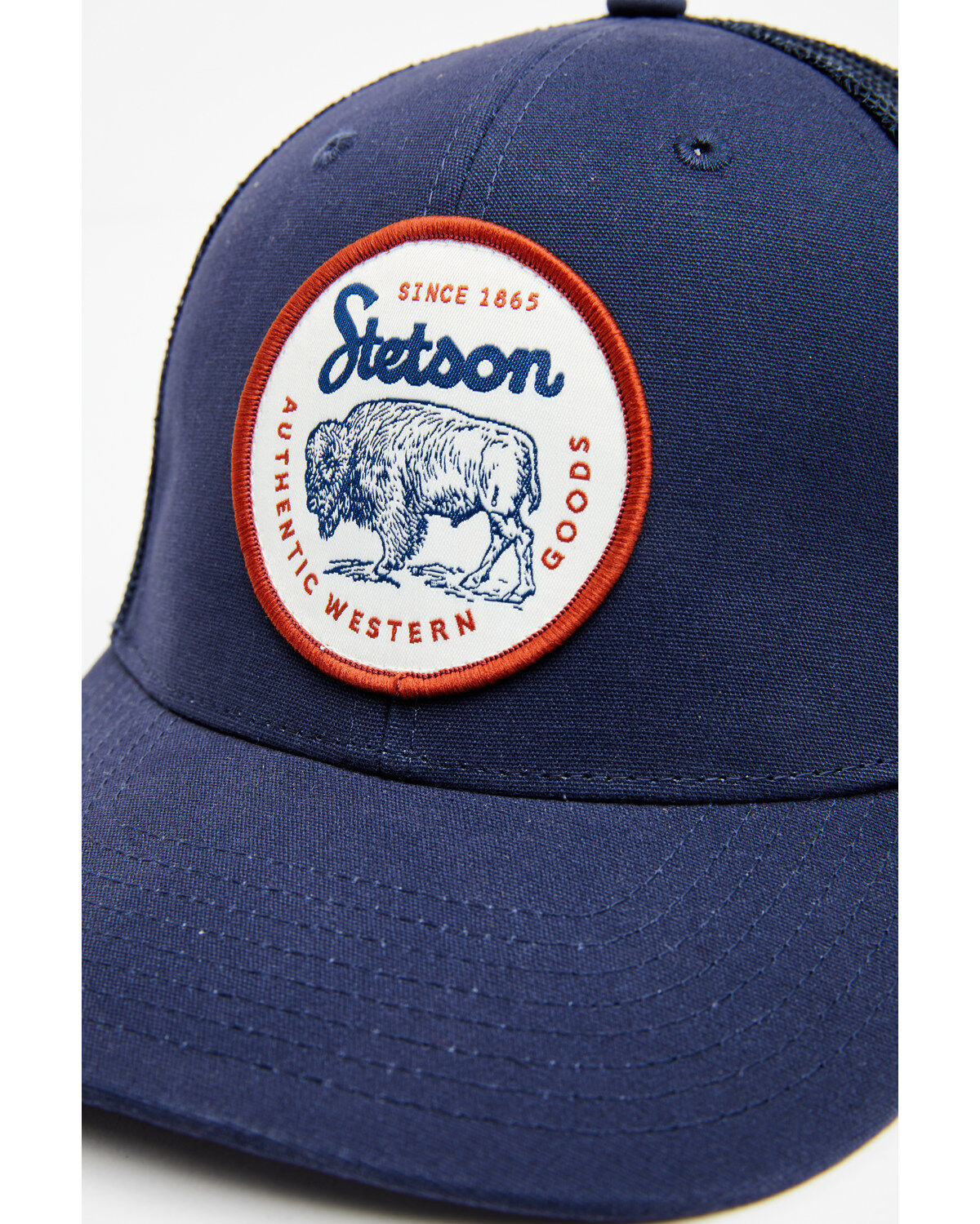 Image #2 - Stetson Men's Bison Circle Patch Trucker Cap, Navy, hi-res