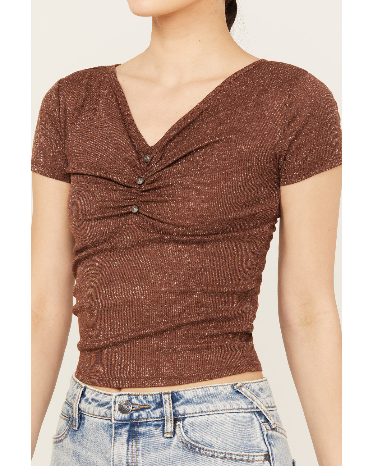 Image #3 - Shyanne Women's Metallic Rib Tee, Dark Brown, hi-res