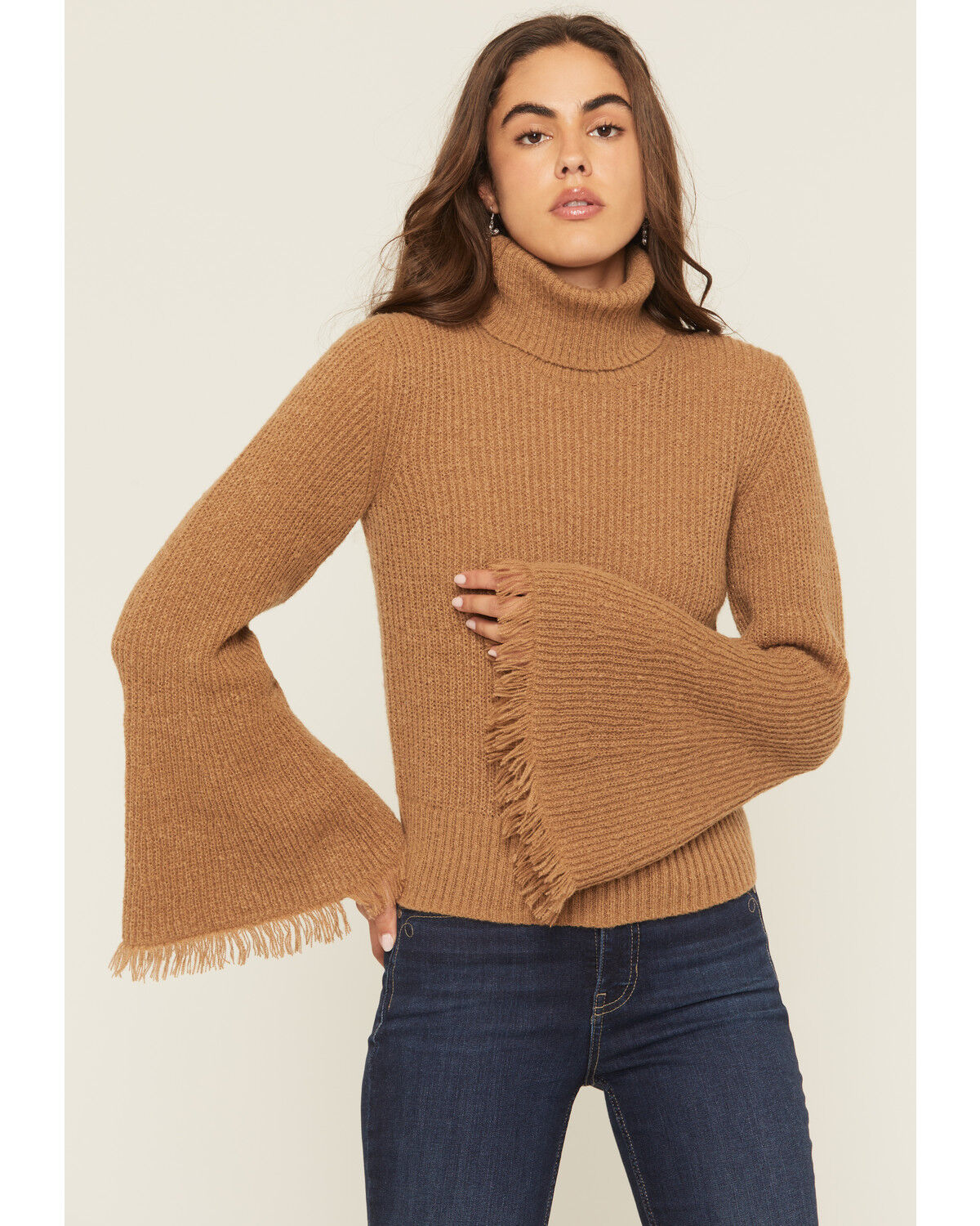 Shyanne Women's Bell Sleeve Marled Sweater, Coffee, hi-res