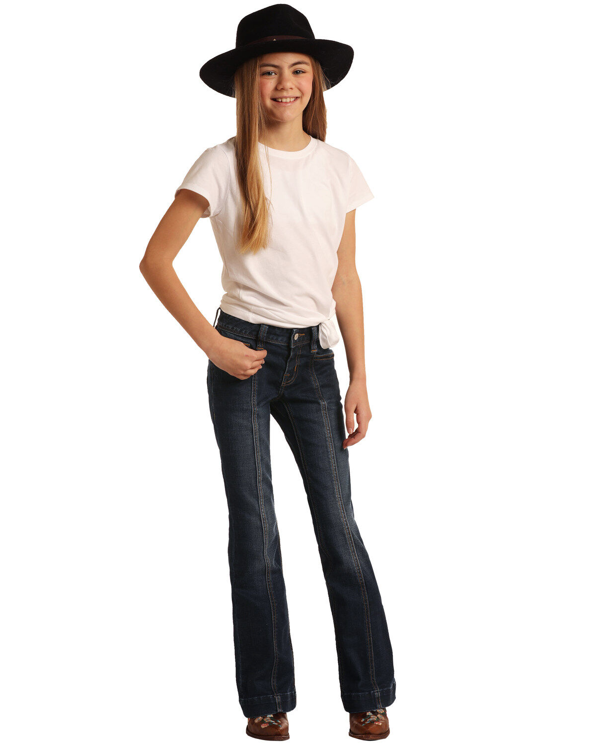 Image #5 - Rock & Roll Denim Girls' Dark Wash Seamed Trouser, , hi-res