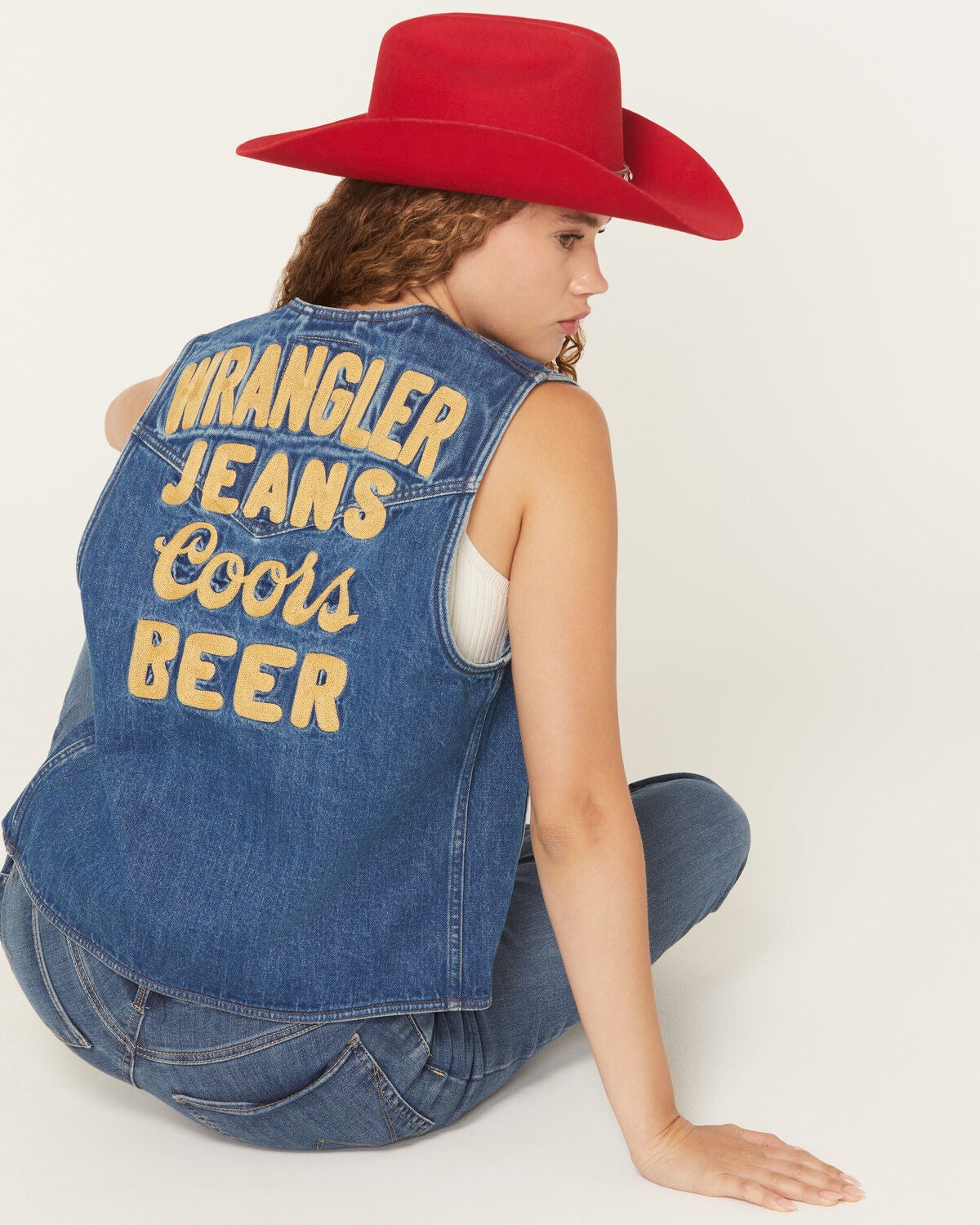 Wrangler x Coors Banquet Women's Golden Blue Button-Down Denim Vest, Medium Wash, hi-res