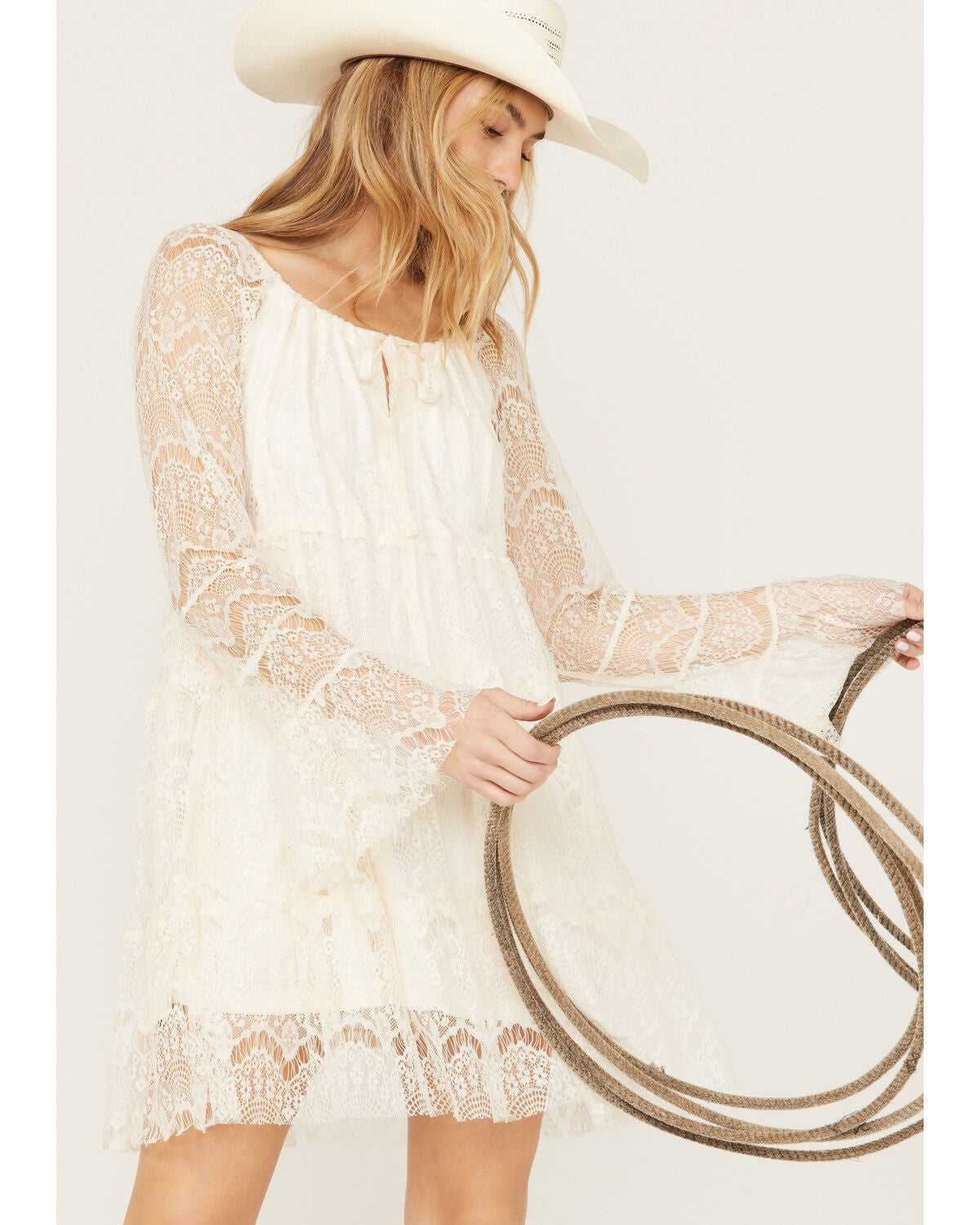 Scully Women's Allover Lace Tier Mini Dress, Ivory, hi-res