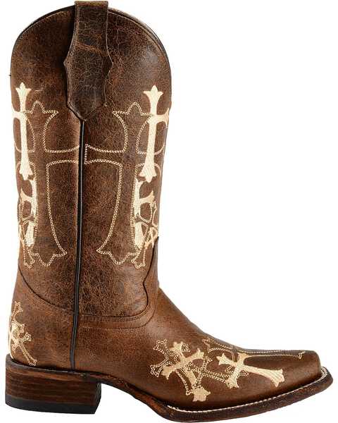 Image #2 - Circle G Women's Cross Embroidered Square Toe Western Boots, Chocolate, hi-res