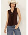 Image #1 - Shyanne Women's Beaded Crochet V Neck Tank, Dark Brown, hi-res