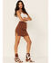 Callahan Women's Rootbeer Brown Cable Knit Genny Mini Skirt, Brown, hi-res