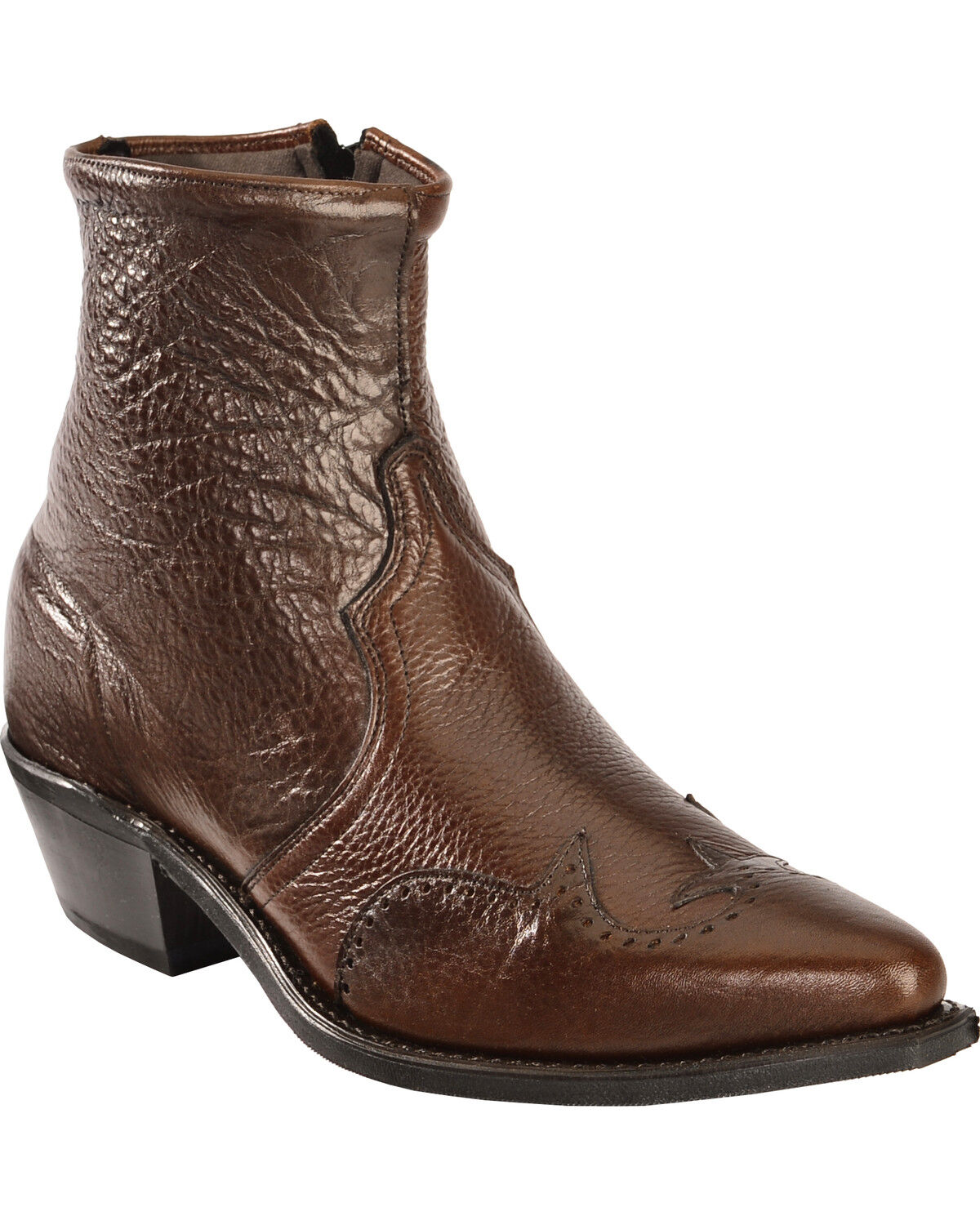 Santimon Mens Cowboy Boots Leather Wingtip Western Chelsea with Zipper