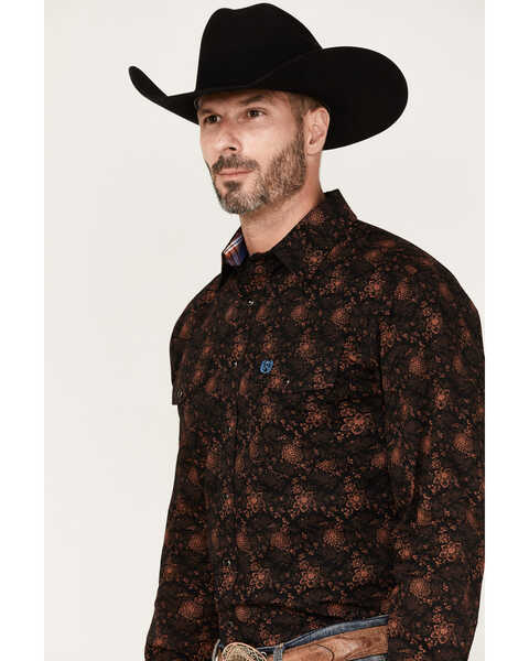 Panhandle Men's Select Floral Long Sleeve Snap Shirt, Rust Copper, hi-res