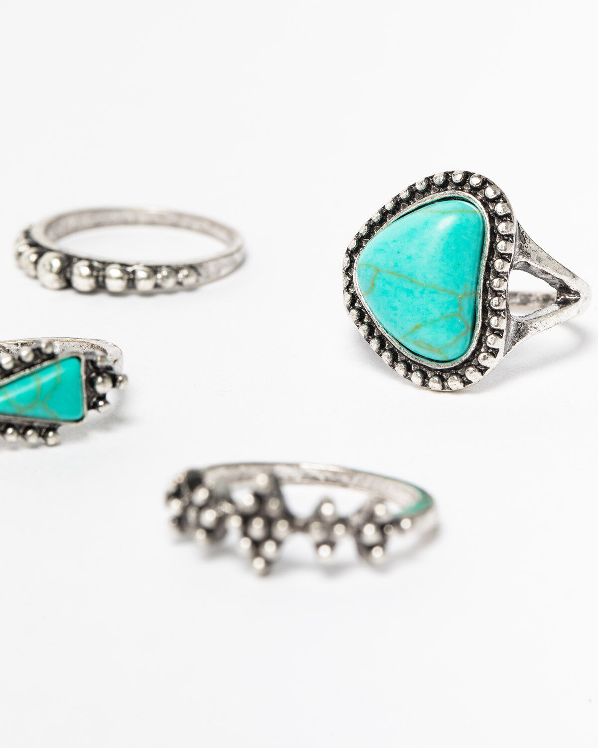 Image #2 - Shyanne Women's Blue Falls Multi Textured Turquoise Ring Set, Silver, hi-res