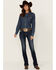 Image #3 - Rock & Roll Denim Women's Dark Wash Mid Rise Embroidered Bootcut Stretch Denim Jeans, Dark Wash, hi-res
