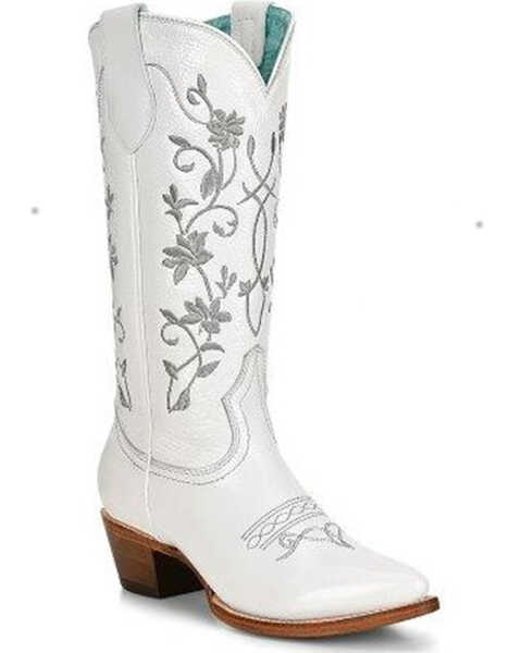 Corral Women's Floral Embroidered Patent Leather Western Boots - Pointed Toe, White, hi-res