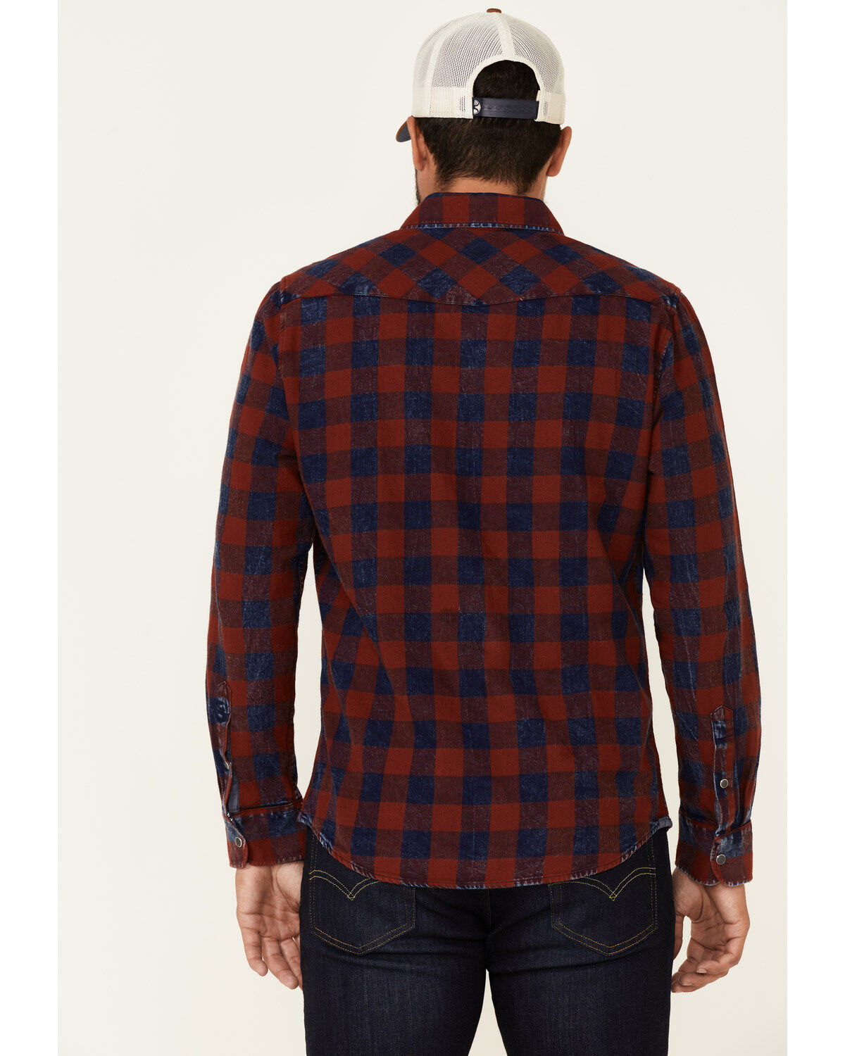 Image #4 - Flag & Anthem Men's McLennan Navy Vintage Plaid Long Sleeve Snap Western Shirt, Navy, hi-res