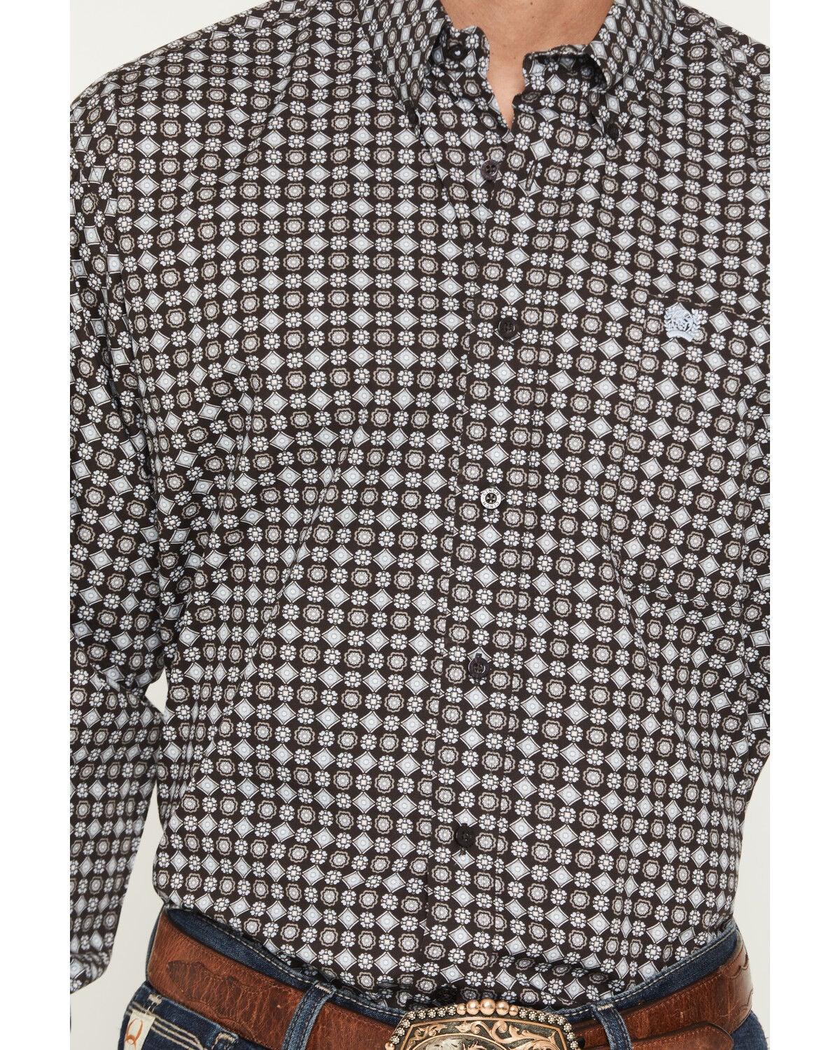 Image #3 - Cinch Men's Medallion Print Long Sleeve Button-Down Western Shirt, Brown, hi-res