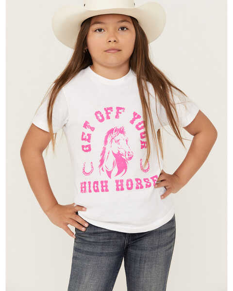 Ali Dee Girls' Get Off Your High Horse Short Sleeve Graphic Tee, White, hi-res