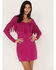 Idyllwind Women's Bryan Long Sleeve Fringe Knit Dress, Fuchsia, hi-res